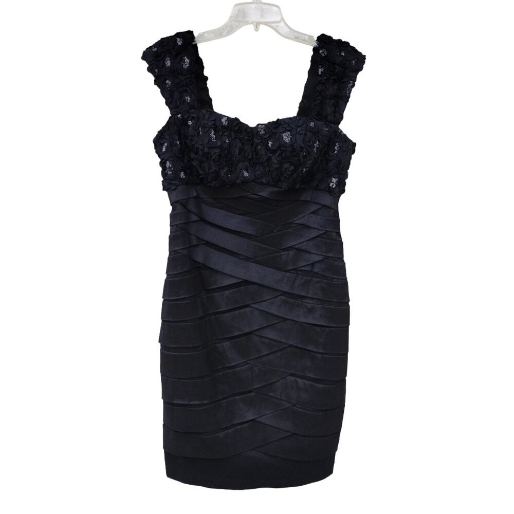 KM Collections by Milla Bell Mini Bandage Black Dress Size 10 Pleats Size 10